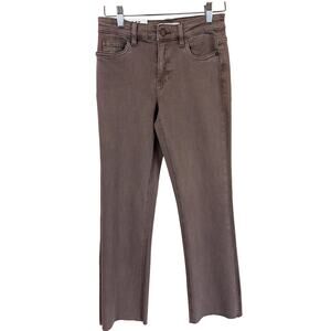 NWT Oat New York Brown Mini Flare Mid Rise Raw Hem Cropped Pants 34